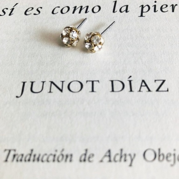 PAVE JEWELED GOLD BON BON STUD EARRINGS - Picture 1 of 1